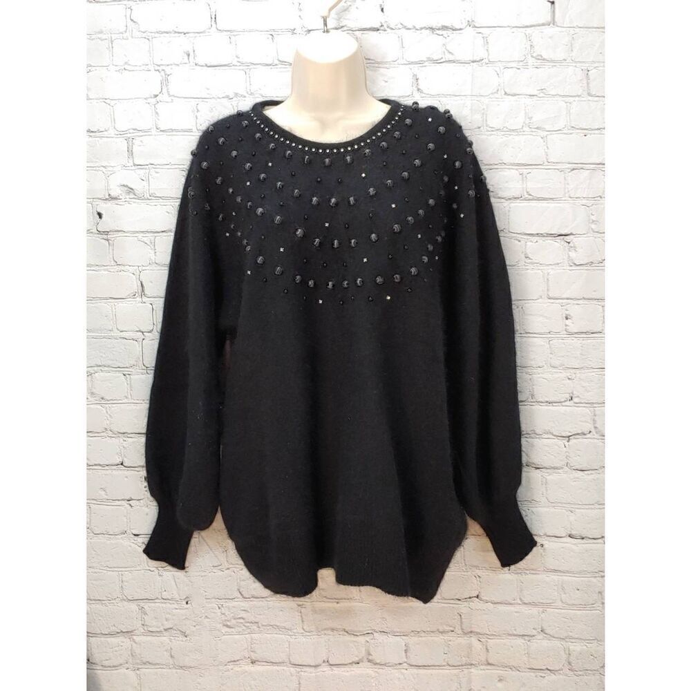 Belldini Vintage Women's Size Large Black Embellished Angora Sweater